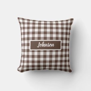Braun kariert Gingham anpassbar Kissen