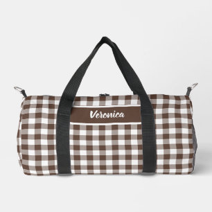 Braun kariert Gingham personalisiert Duffle Bag