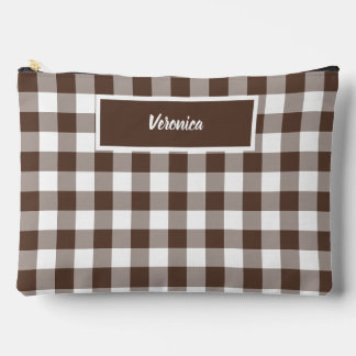 Braun kariert Gingham personalisiert Zubehörtasche