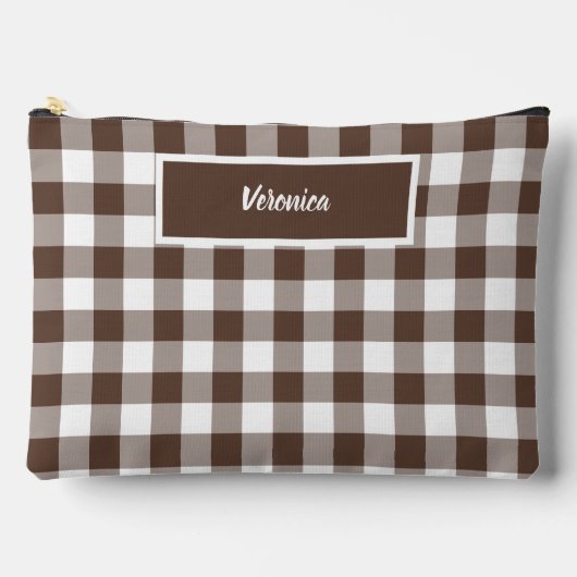 Braun kariert Gingham personalisiert Zubehörtasche (Vorderseite)