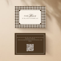 Braun kariert, QR-Code Hochzeit im Vintage-Stil