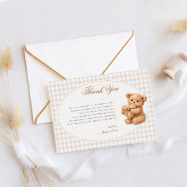 Braun kariert Teddybär Neutral Baby Shower Papier Dankeskarte