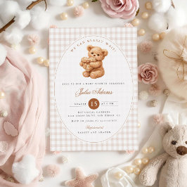 Braun kariert Teddybär Neutral Baby Shower Papier Einladung