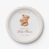 Braun kariert Teddybär Neutral Baby Shower Papier Pappteller (Vorderseite)