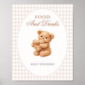 Braun kariert Teddybär Neutral Baby Shower Papier Poster (Vorne)