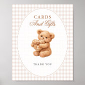 Braun kariert Teddybär Neutral Baby Shower Papier Poster (Vorne)
