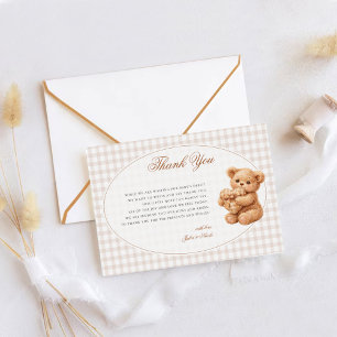 Braun kariert Teddybär neutrale Babyparty Papier Dankeskarte