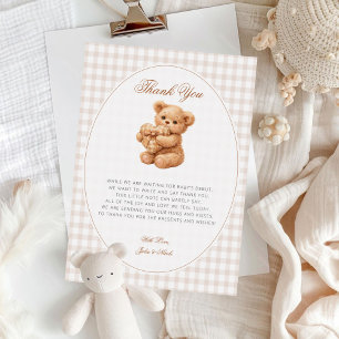 Braun kariert Teddybär neutrale Babyparty Papier Einladung