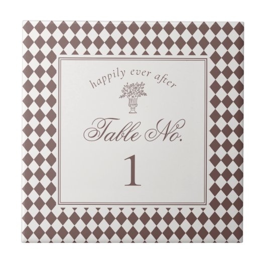 Braun karierte Harlekin-Hochzeitstisch-Nummer Fliese (Vorderseite)