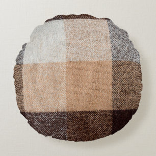 Braun karierte Wolle karierte Textur. Tartan  Rundes Kissen