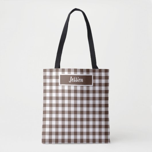 Braun kariertes Gingham Retro-Farbton Tasche (Vorderseite)