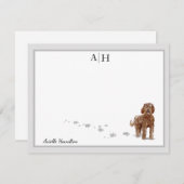 Braun Labradoodle Hund Grau-Grenze Monogramm Custo Mitteilungskarte (Vorne/Hinten)