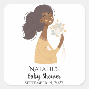 Braun lächelnd bohenhafte Frau mit Herzensbouquet Quadratischer Aufkleber