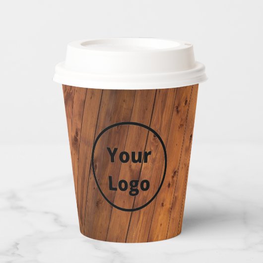 Braun lackiertes Holz mit Logo Pappbecher (Vorderseite)