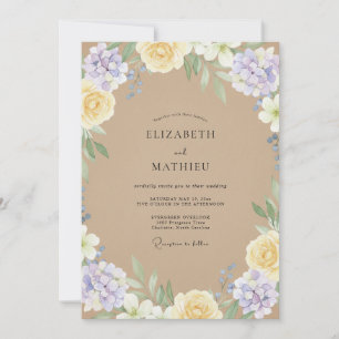 Braun-lavendelfarbene Aquarell-Blumenhochzeit Einladung