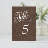 Braun Leder Western Hochzeitskarte Tischnummer (Stehend Vorderseite)