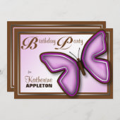 Braun Lila Butterfly Geburtstagsparty Einladungen (Vorne/Hinten)