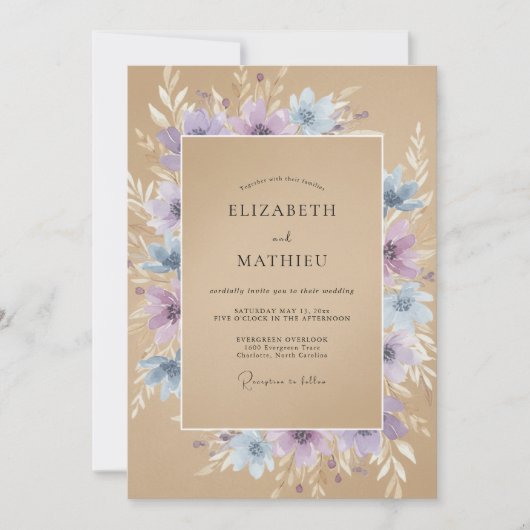 Braun-lila rustikale Boho-Hochzeit Einladung (Vorderseite)