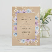 Braun-lila rustikale Boho-Hochzeit Einladung (Stehend Vorderseite)