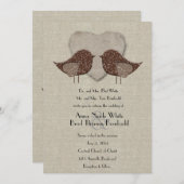 Braun Lovebirds Linen Style Hochzeit Einladung (Vorne/Hinten)