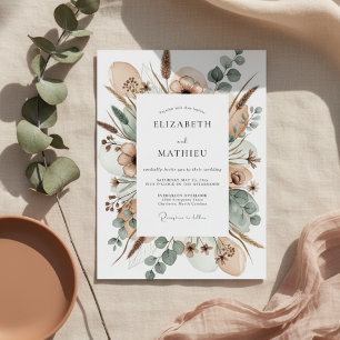 Braun malerische Blumengesteck-Hochzeit Einladung