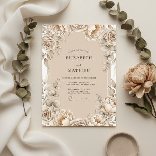 Braun malerische Blumenhochzeit Einladung