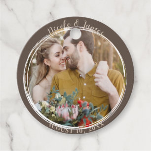 Braun Minimal Trendy Runde Foto Hochzeit  Geschenkanhänger