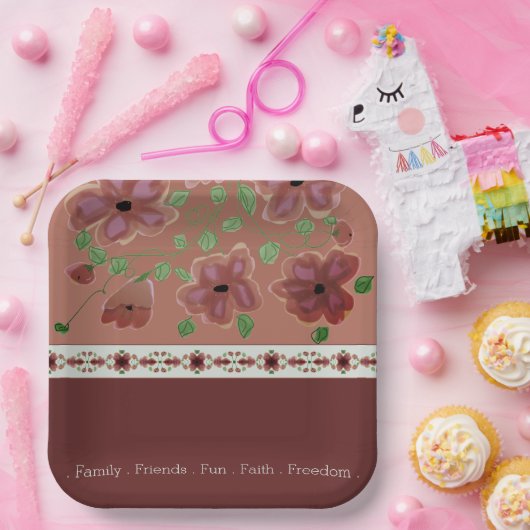 Braun mit eleganter Blüte Pappteller (Party)