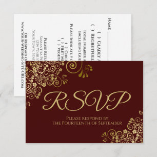 Braun mit eleganter goldener Stickerei Hochzeit RSVP Karte
