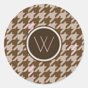 Braun mit Rose Gold Akzent Hahnentrittmuster Stick Runder Aufkleber