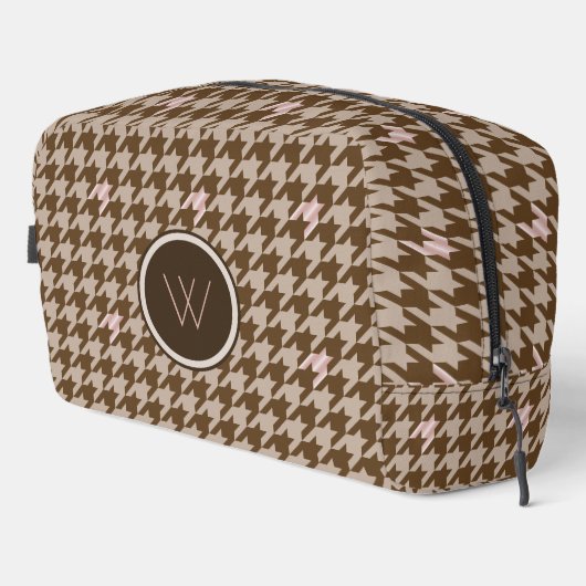 Braun mit Rose Gold Akzent Hahnentrittmuster Waschbeutel (Rechte Ecke)