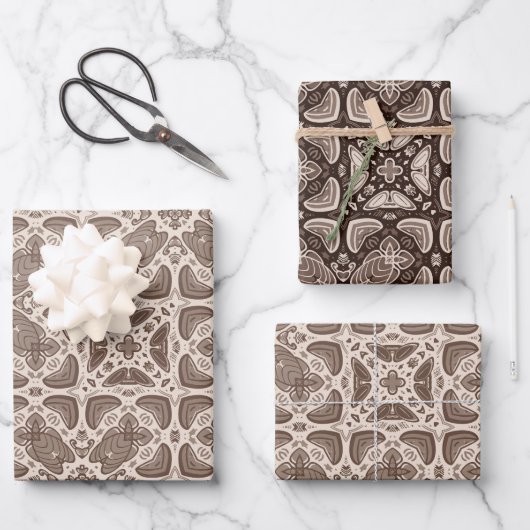Braun Muster Geschenkpapier Set (Vorderseite)