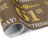 Braun, Nachahmung Gold Look "61. GEBURTSTAG" Geschenkpapier (Rolleneckpunkt)
