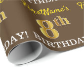 Braun, Nachahmung Gold sehen "8. BIRTHDAY" Geschenkpapier (Rolleneckpunkt)