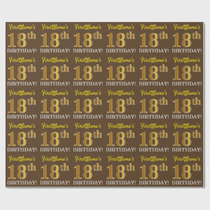 Braun, Nachahmungs-Gold-Look "18. GEBURTSTAG" Geschenkpapier