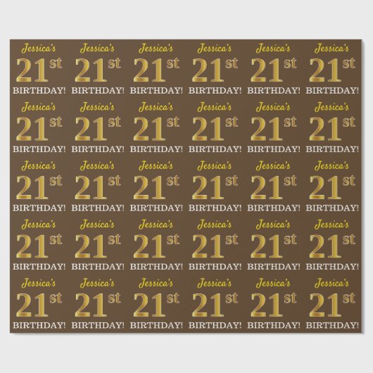 Braun, Nachahmungs-Gold-Look "21. GEBURTSTAG" Geschenkpapier (Flach)