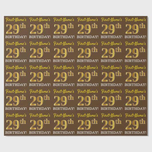Braun, Nachahmungs-Gold-Look "29. GEBURTSTAG" Geschenkpapier (Flach)