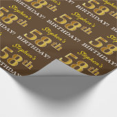 Braun, Nachahmungs-Gold-Look "58. BIRTHDAY" Geschenkpapier (Ecke)