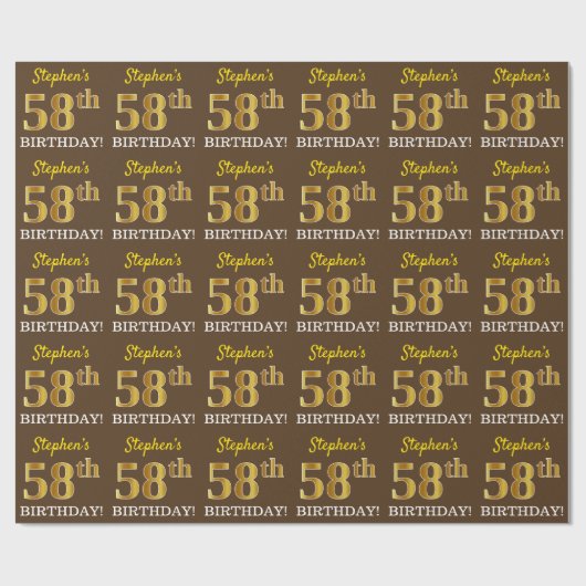 Braun, Nachahmungs-Gold-Look "58. BIRTHDAY" Geschenkpapier (Flach)