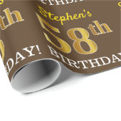 Braun, Nachahmungs-Gold-Look "58. BIRTHDAY" Geschenkpapier (Rolleneckpunkt)