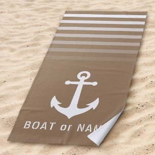 Braun Nautical Vintage Anker Ihr Name oder Boot Strandtuch