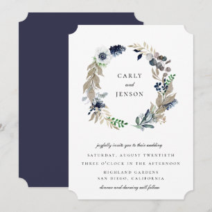 Braun + Navy Kranz Hochzeit Einladung