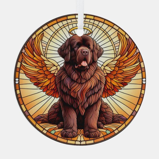 Braun Newfie Angel Rundweg Ornament (Rückseite)