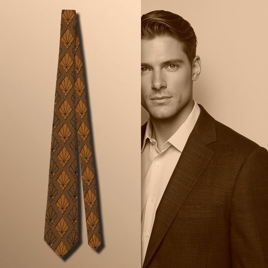 Braun & Orange Art Deco Diamant Muster Krawatte