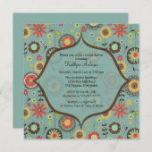 Braun & Orange Blume Bridal Dusche Einladung (Vorne/Hinten)