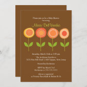 Braun & Orange Blume Kinderdusche Einladung (Vorne/Hinten)