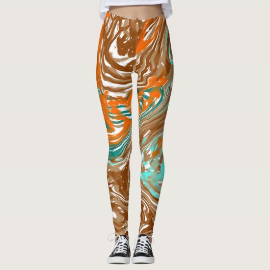 Braun, Orange, Boho Abstrakt Leggings (Vorderseite)