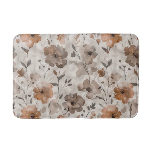 Braun Orange Creme Blumen Badematte (Vorderseite)