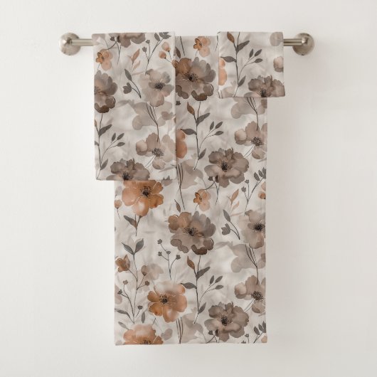 Braun Orange Creme Blumen Badhandtuch Set (Insitu)