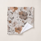 Braun Orange Creme Blumen Badhandtuch Set (Waschlappen)